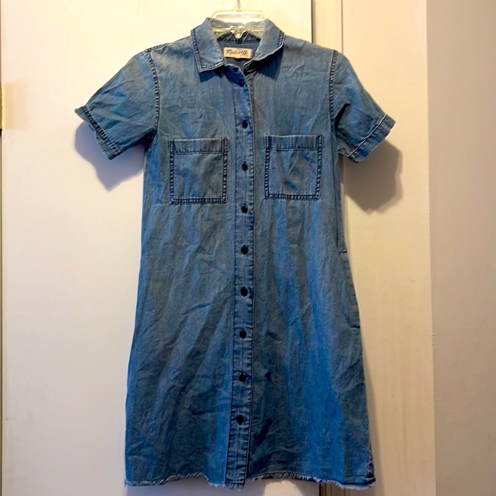 XXS Madewell Pocketed Denim Shirt Dress